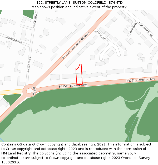 152, STREETLY LANE, SUTTON COLDFIELD, B74 4TD: Location map and indicative extent of plot