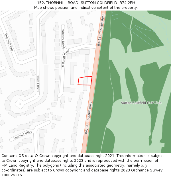 152, THORNHILL ROAD, SUTTON COLDFIELD, B74 2EH: Location map and indicative extent of plot