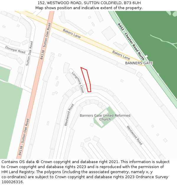 152, WESTWOOD ROAD, SUTTON COLDFIELD, B73 6UH: Location map and indicative extent of plot