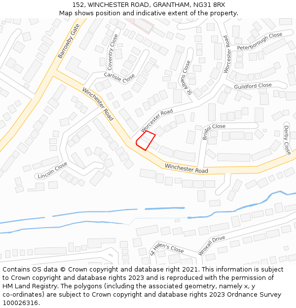152, WINCHESTER ROAD, GRANTHAM, NG31 8RX: Location map and indicative extent of plot