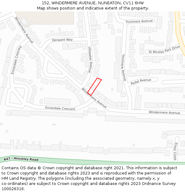 152, WINDERMERE AVENUE, NUNEATON, CV11 6HW: Location map and indicative extent of plot