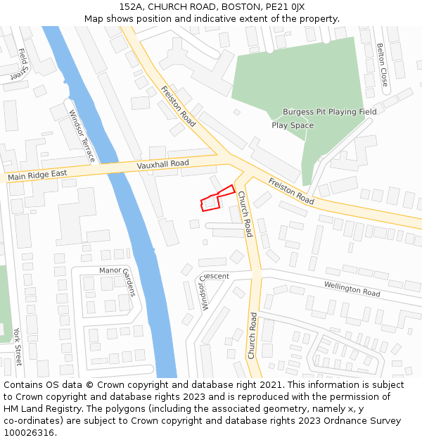 152A, CHURCH ROAD, BOSTON, PE21 0JX: Location map and indicative extent of plot