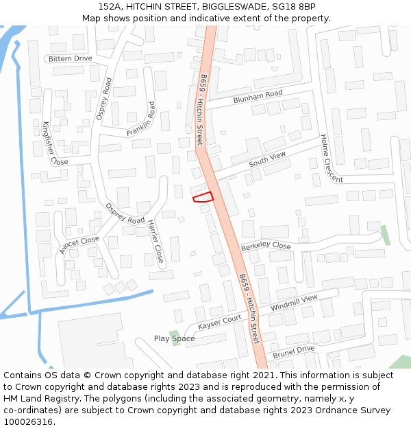 152A, HITCHIN STREET, BIGGLESWADE, SG18 8BP: Location map and indicative extent of plot