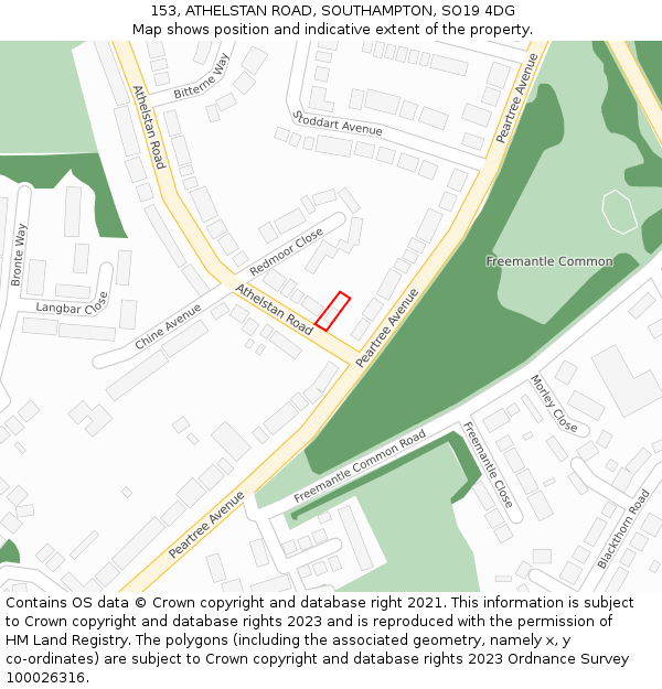 153, ATHELSTAN ROAD, SOUTHAMPTON, SO19 4DG: Location map and indicative extent of plot