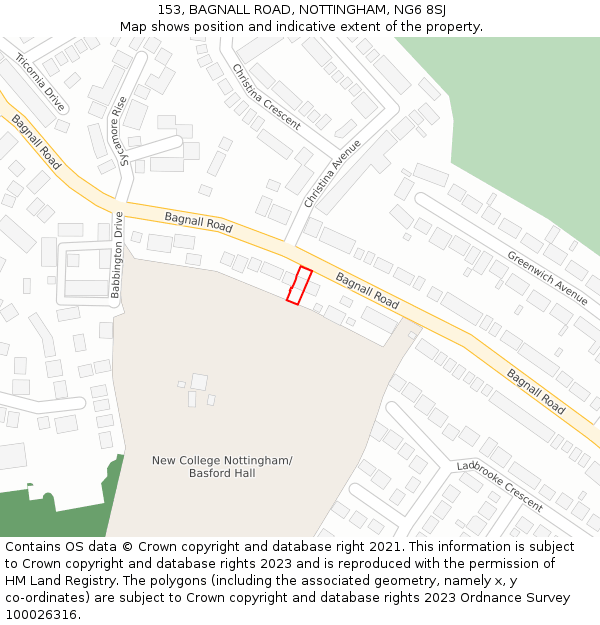 153, BAGNALL ROAD, NOTTINGHAM, NG6 8SJ: Location map and indicative extent of plot