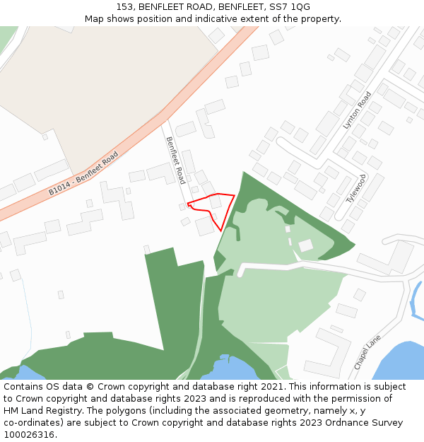 153, BENFLEET ROAD, BENFLEET, SS7 1QG: Location map and indicative extent of plot