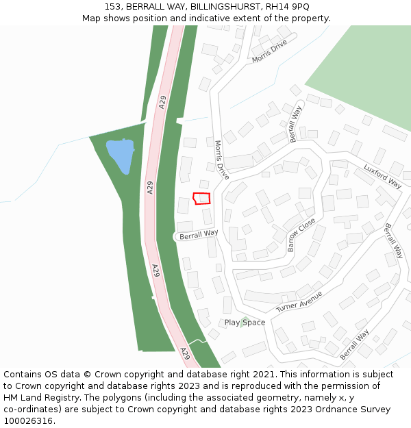 153, BERRALL WAY, BILLINGSHURST, RH14 9PQ: Location map and indicative extent of plot
