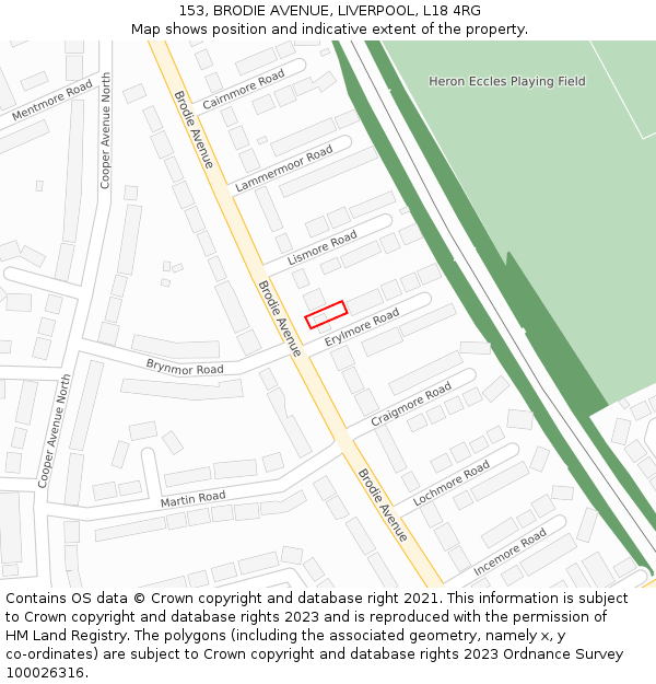 153, BRODIE AVENUE, LIVERPOOL, L18 4RG: Location map and indicative extent of plot