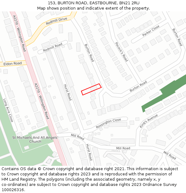 153, BURTON ROAD, EASTBOURNE, BN21 2RU: Location map and indicative extent of plot