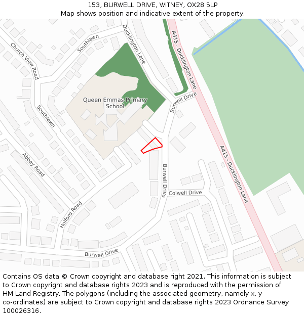 153, BURWELL DRIVE, WITNEY, OX28 5LP: Location map and indicative extent of plot