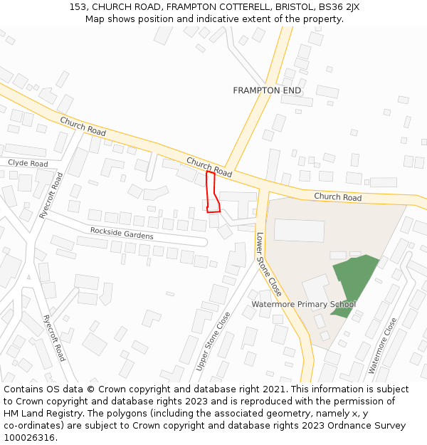 153, CHURCH ROAD, FRAMPTON COTTERELL, BRISTOL, BS36 2JX: Location map and indicative extent of plot