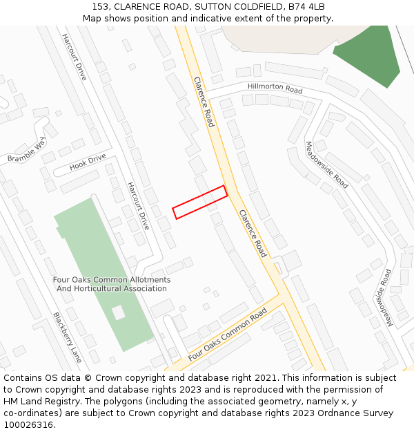 153, CLARENCE ROAD, SUTTON COLDFIELD, B74 4LB: Location map and indicative extent of plot