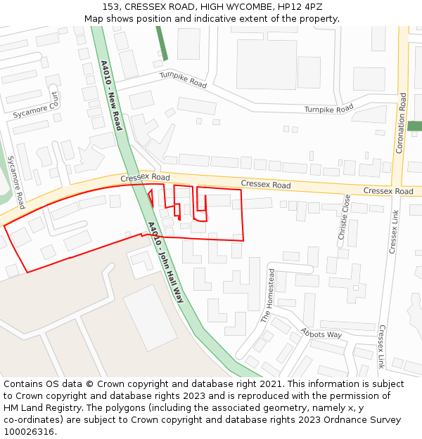 153, CRESSEX ROAD, HIGH WYCOMBE, HP12 4PZ: Location map and indicative extent of plot