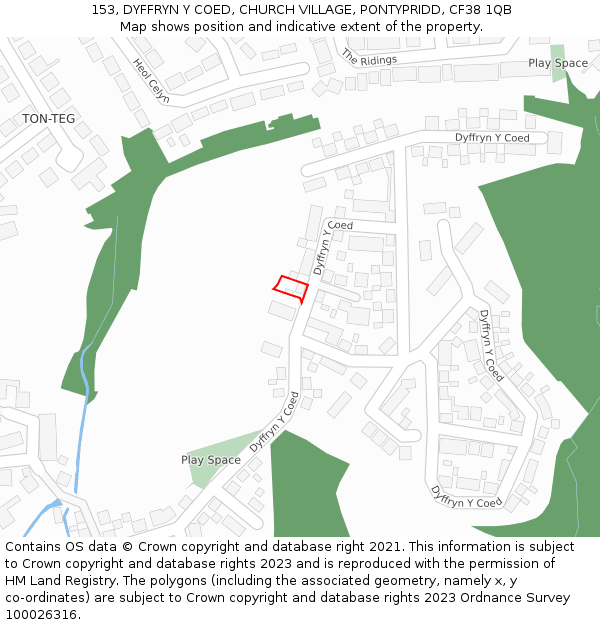 153, DYFFRYN Y COED, CHURCH VILLAGE, PONTYPRIDD, CF38 1QB: Location map and indicative extent of plot