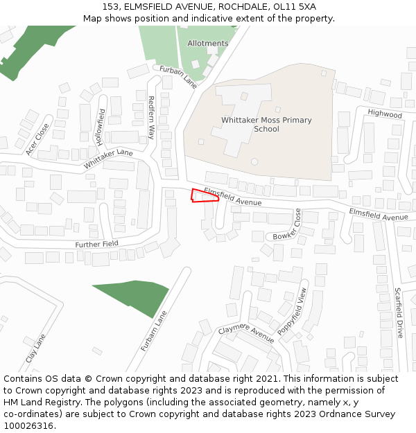 153, ELMSFIELD AVENUE, ROCHDALE, OL11 5XA: Location map and indicative extent of plot