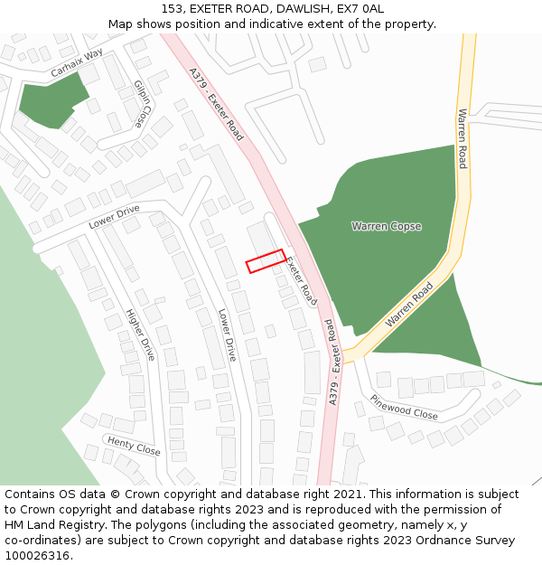 153, EXETER ROAD, DAWLISH, EX7 0AL: Location map and indicative extent of plot