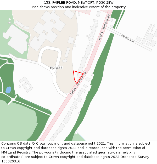 153, FAIRLEE ROAD, NEWPORT, PO30 2EW: Location map and indicative extent of plot