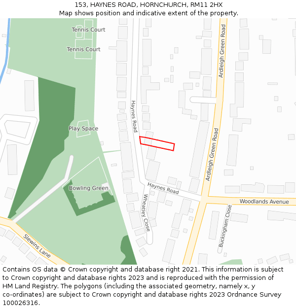 153, HAYNES ROAD, HORNCHURCH, RM11 2HX: Location map and indicative extent of plot