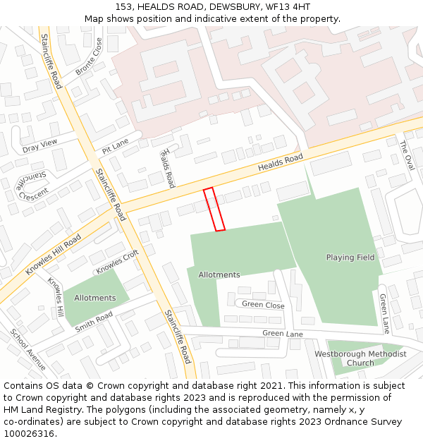 153, HEALDS ROAD, DEWSBURY, WF13 4HT: Location map and indicative extent of plot