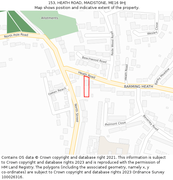 153, HEATH ROAD, MAIDSTONE, ME16 9HJ: Location map and indicative extent of plot