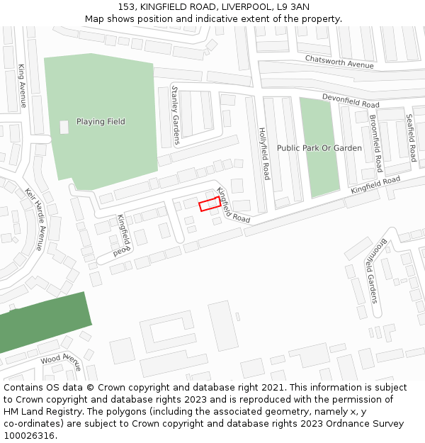 153, KINGFIELD ROAD, LIVERPOOL, L9 3AN: Location map and indicative extent of plot