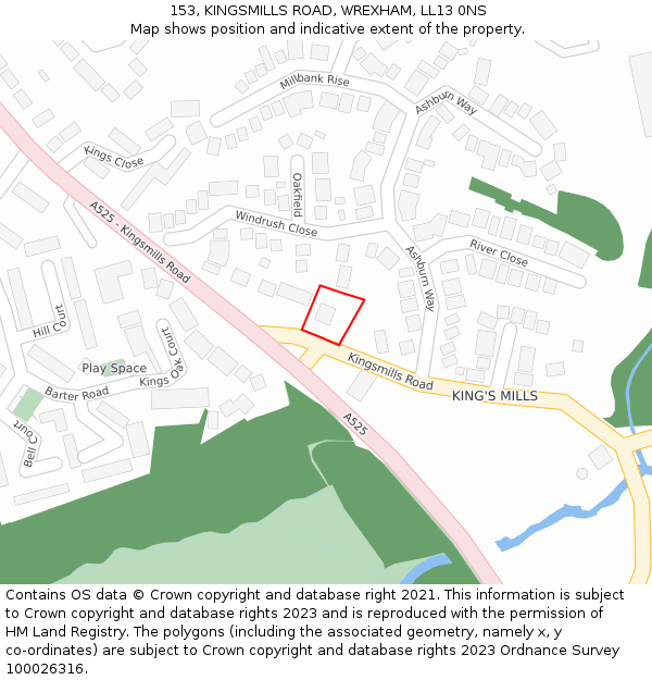 153, KINGSMILLS ROAD, WREXHAM, LL13 0NS: Location map and indicative extent of plot