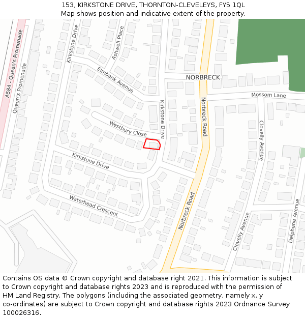 153, KIRKSTONE DRIVE, THORNTON-CLEVELEYS, FY5 1QL: Location map and indicative extent of plot