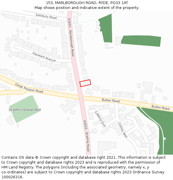 153, MARLBOROUGH ROAD, RYDE, PO33 1AT: Location map and indicative extent of plot