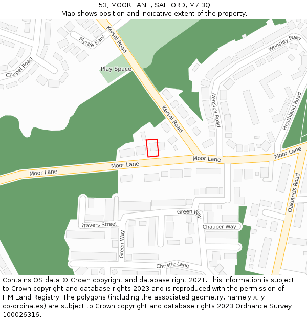 153, MOOR LANE, SALFORD, M7 3QE: Location map and indicative extent of plot