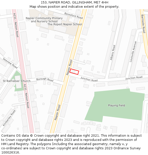 153, NAPIER ROAD, GILLINGHAM, ME7 4HH: Location map and indicative extent of plot