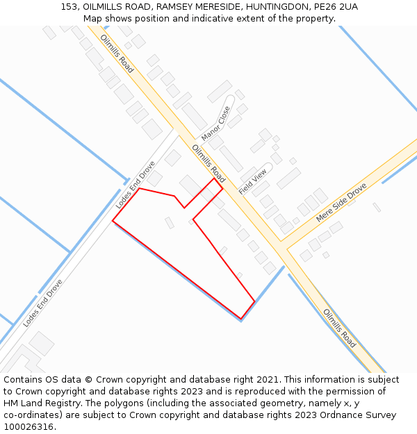 153, OILMILLS ROAD, RAMSEY MERESIDE, HUNTINGDON, PE26 2UA: Location map and indicative extent of plot