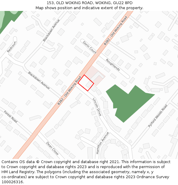 153, OLD WOKING ROAD, WOKING, GU22 8PD: Location map and indicative extent of plot