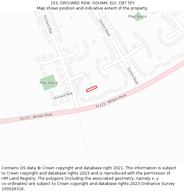 153, ORCHARD ROW, SOHAM, ELY, CB7 5FY: Location map and indicative extent of plot