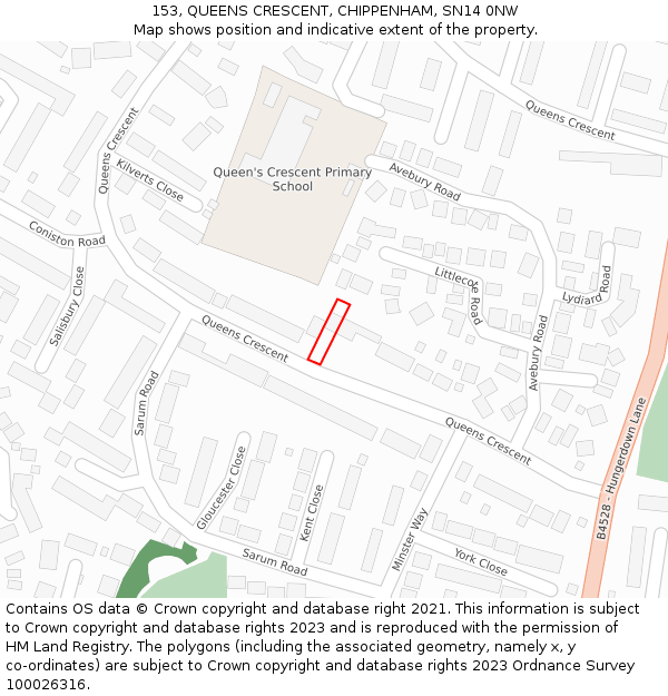 153, QUEENS CRESCENT, CHIPPENHAM, SN14 0NW: Location map and indicative extent of plot