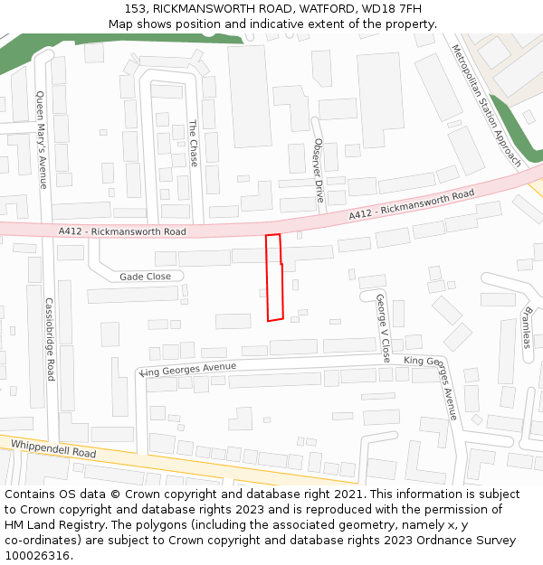 153, RICKMANSWORTH ROAD, WATFORD, WD18 7FH: Location map and indicative extent of plot