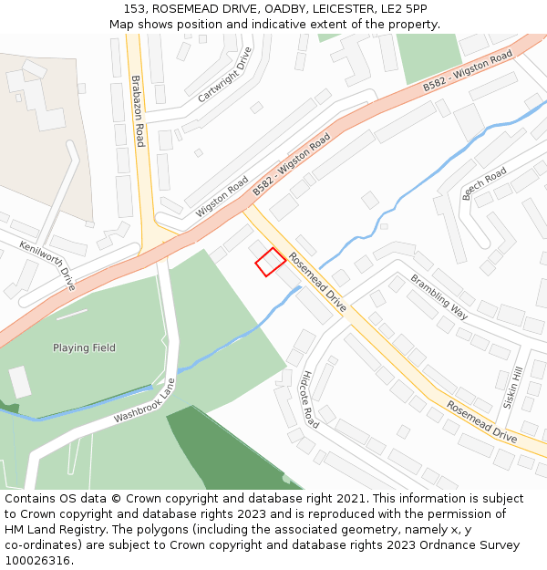 153, ROSEMEAD DRIVE, OADBY, LEICESTER, LE2 5PP: Location map and indicative extent of plot