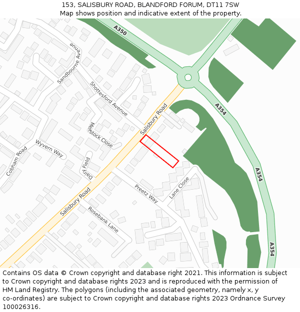153, SALISBURY ROAD, BLANDFORD FORUM, DT11 7SW: Location map and indicative extent of plot