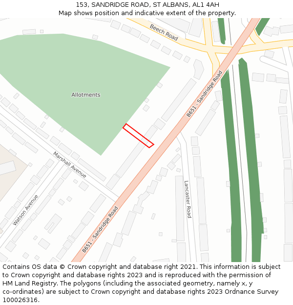 153, SANDRIDGE ROAD, ST ALBANS, AL1 4AH: Location map and indicative extent of plot