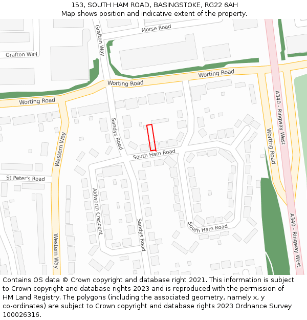 153, SOUTH HAM ROAD, BASINGSTOKE, RG22 6AH: Location map and indicative extent of plot