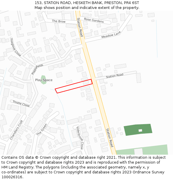 153, STATION ROAD, HESKETH BANK, PRESTON, PR4 6ST: Location map and indicative extent of plot