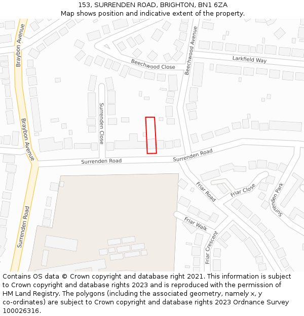 153, SURRENDEN ROAD, BRIGHTON, BN1 6ZA: Location map and indicative extent of plot