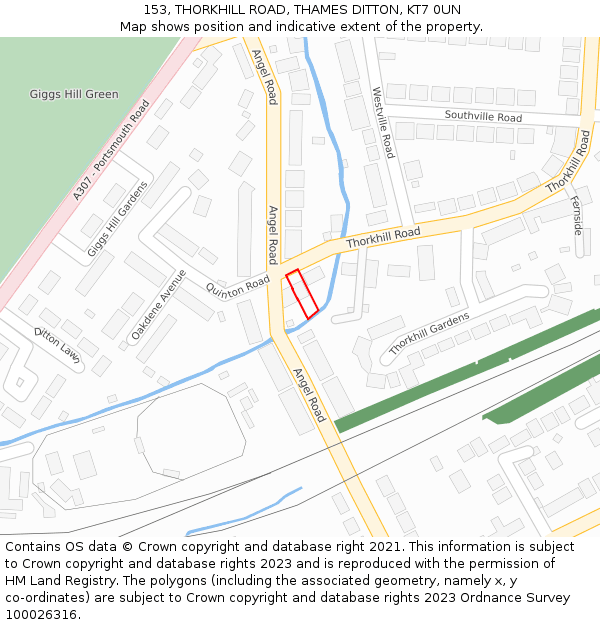 153, THORKHILL ROAD, THAMES DITTON, KT7 0UN: Location map and indicative extent of plot