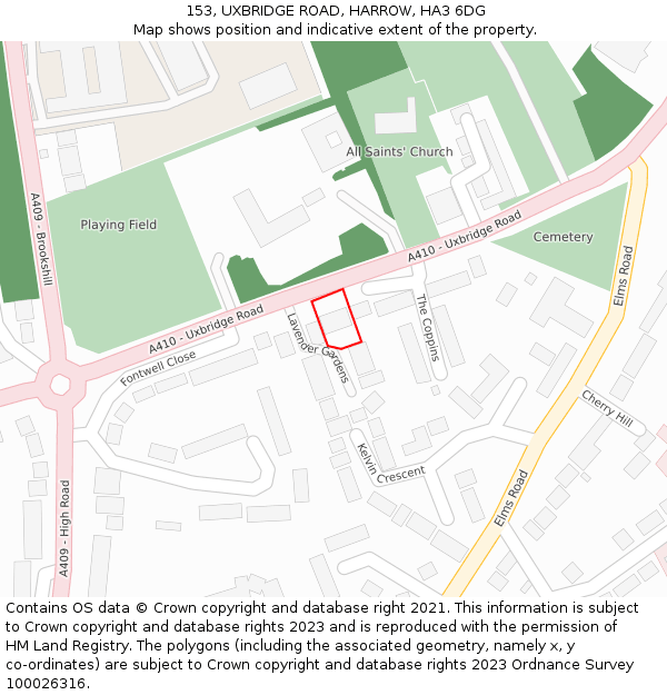 153, UXBRIDGE ROAD, HARROW, HA3 6DG: Location map and indicative extent of plot