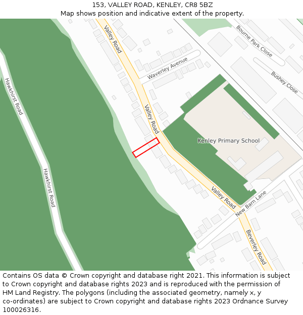 153, VALLEY ROAD, KENLEY, CR8 5BZ: Location map and indicative extent of plot