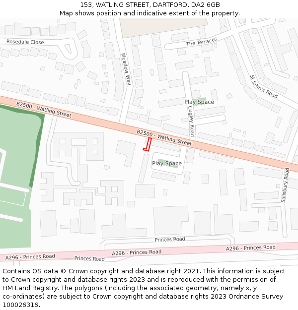 153, WATLING STREET, DARTFORD, DA2 6GB: Location map and indicative extent of plot