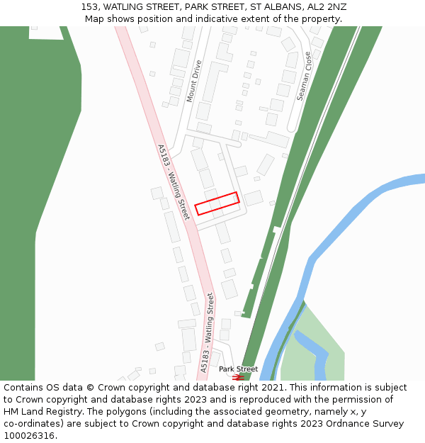 153, WATLING STREET, PARK STREET, ST ALBANS, AL2 2NZ: Location map and indicative extent of plot