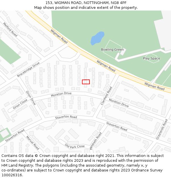 153, WIGMAN ROAD, NOTTINGHAM, NG8 4PF: Location map and indicative extent of plot