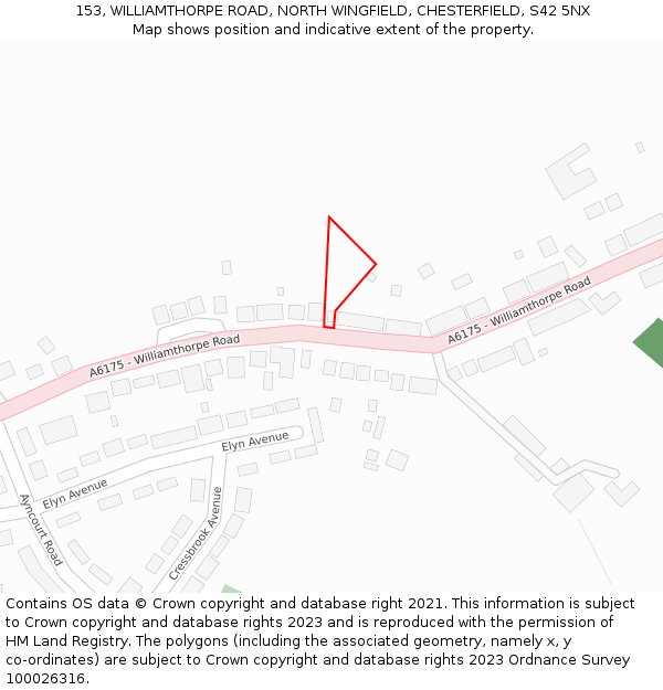 153, WILLIAMTHORPE ROAD, NORTH WINGFIELD, CHESTERFIELD, S42 5NX: Location map and indicative extent of plot