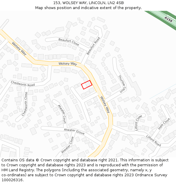 153, WOLSEY WAY, LINCOLN, LN2 4SB: Location map and indicative extent of plot