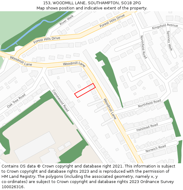 153, WOODMILL LANE, SOUTHAMPTON, SO18 2PG: Location map and indicative extent of plot